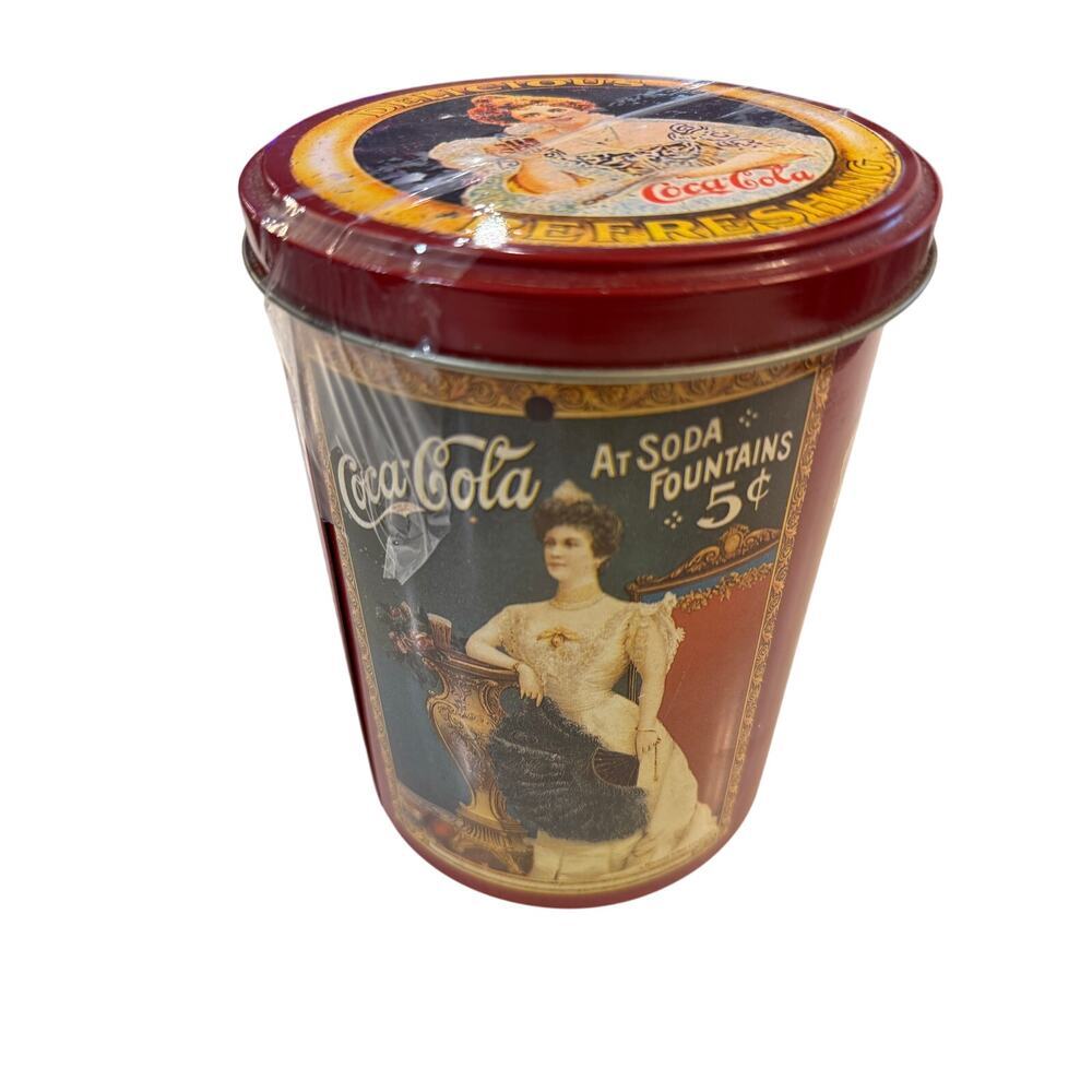 Vintage 90s Coca Cola Tin Canister Victorian Ladies Retro Kitsch Decor